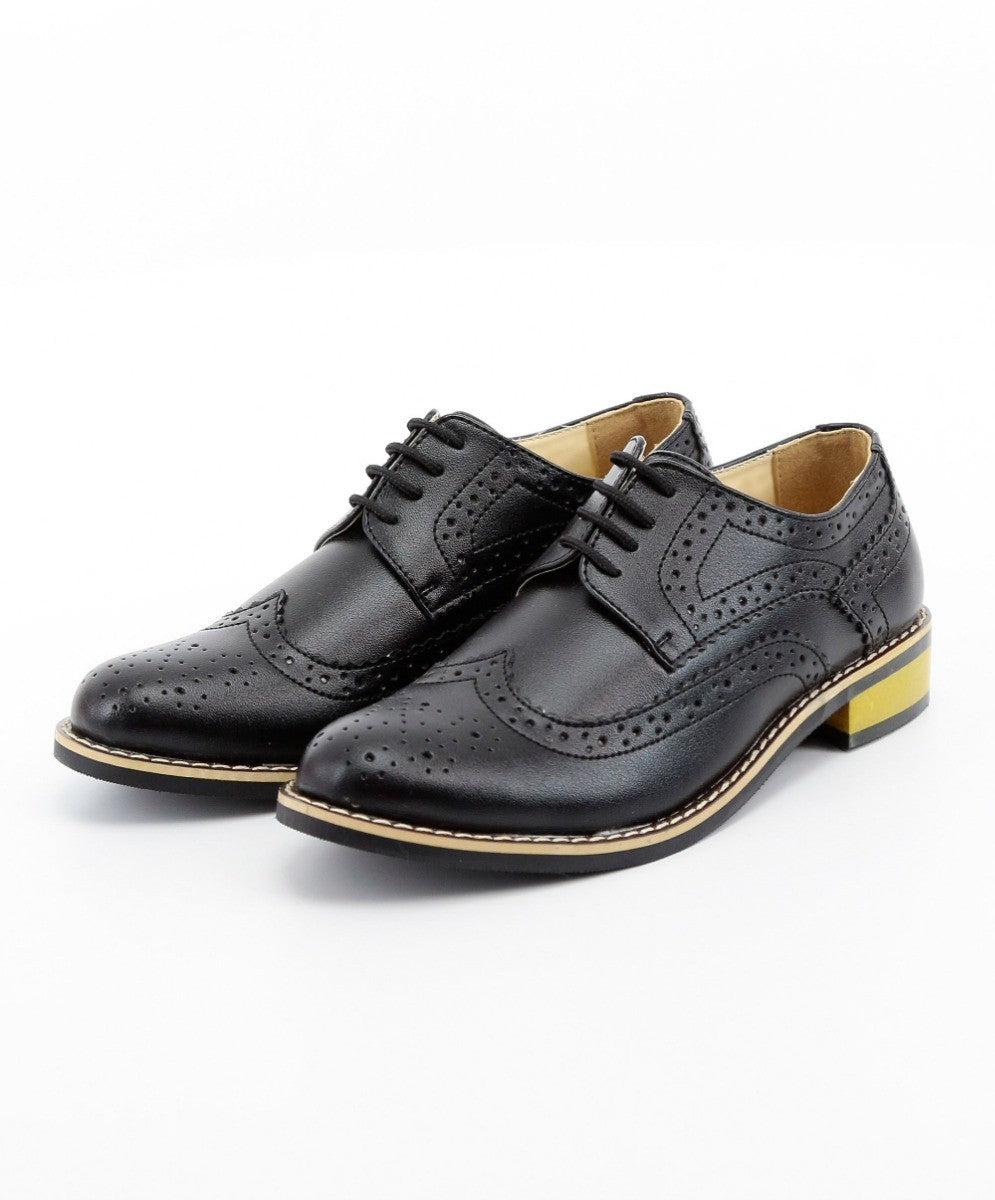 Boys Lace Up Leather  Brogue Shoes - Black