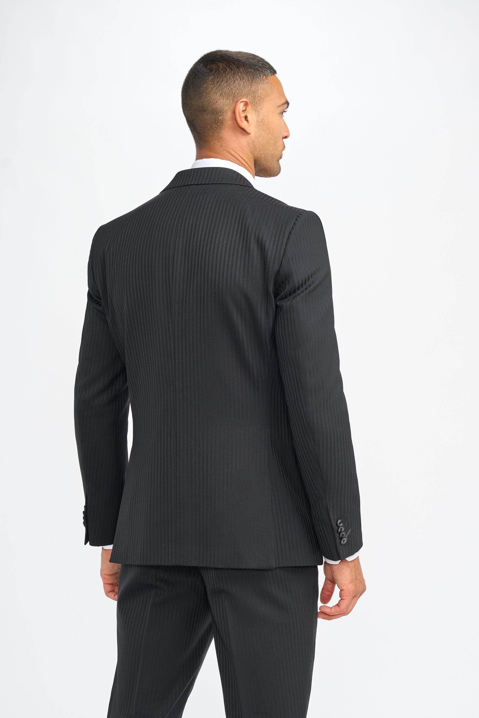 Men’s Black Wool Pinstripe Suit Jacket - Roberto - Black