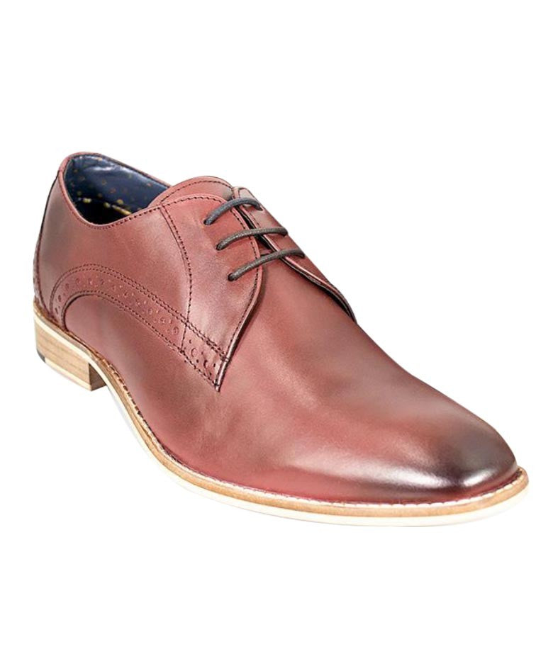 Men's Leather Derby Shoes - JOHN - Cherry Red