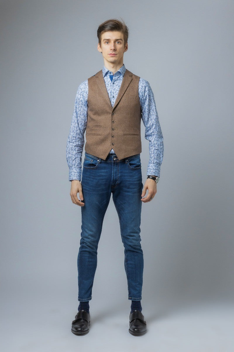 Men's Twee-like Waistcoat- NATHAN Brown - Light Brown