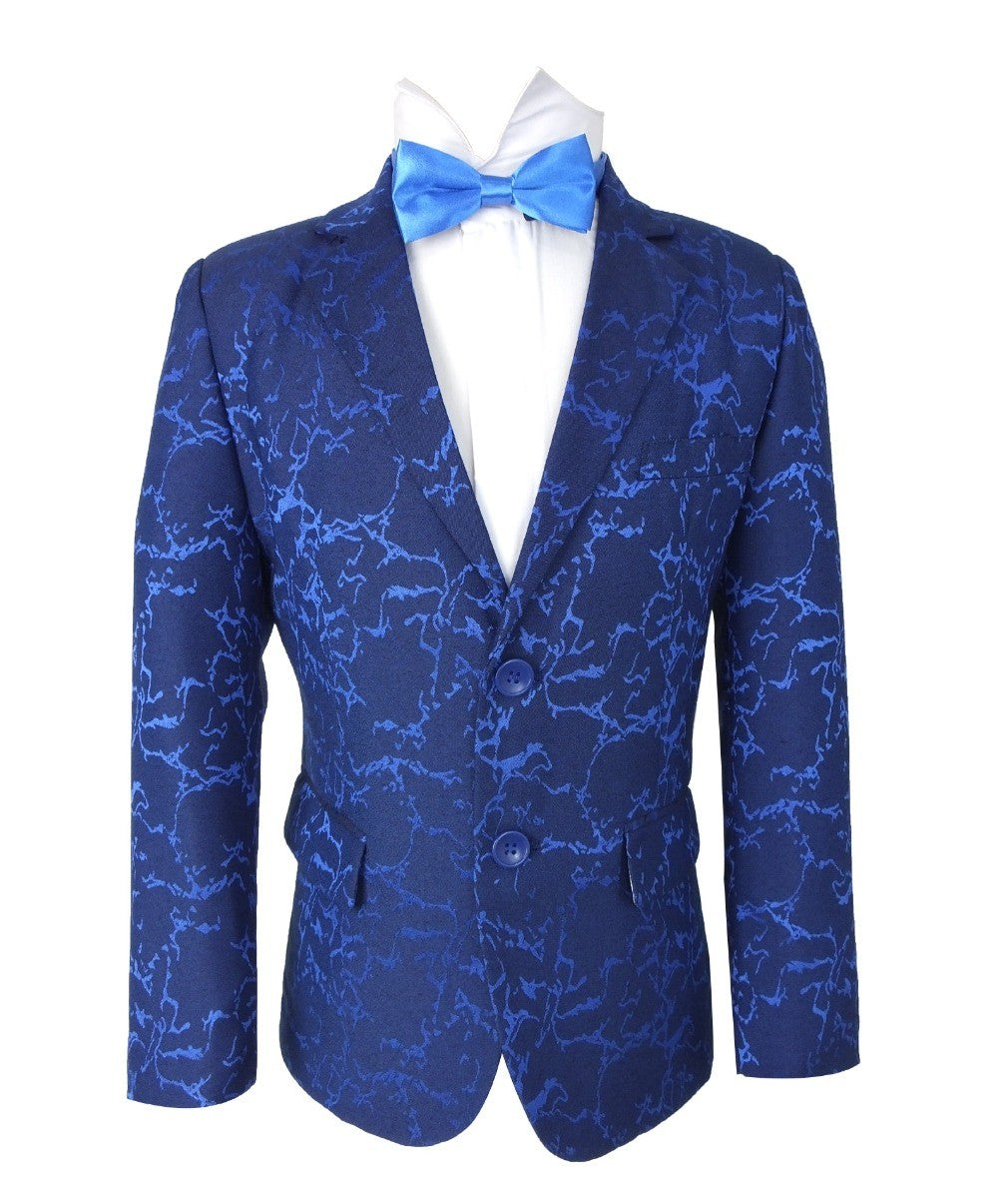 Boys Marble Printed Blazer - Blue