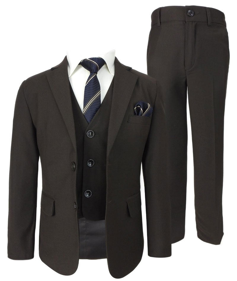 Boys Regular Fit Complete Suit Set - Brown