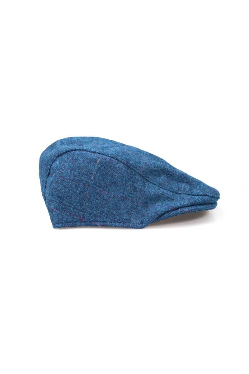 Men's Tweed Wool Blue Flat Cap - CARNEGI - Blue