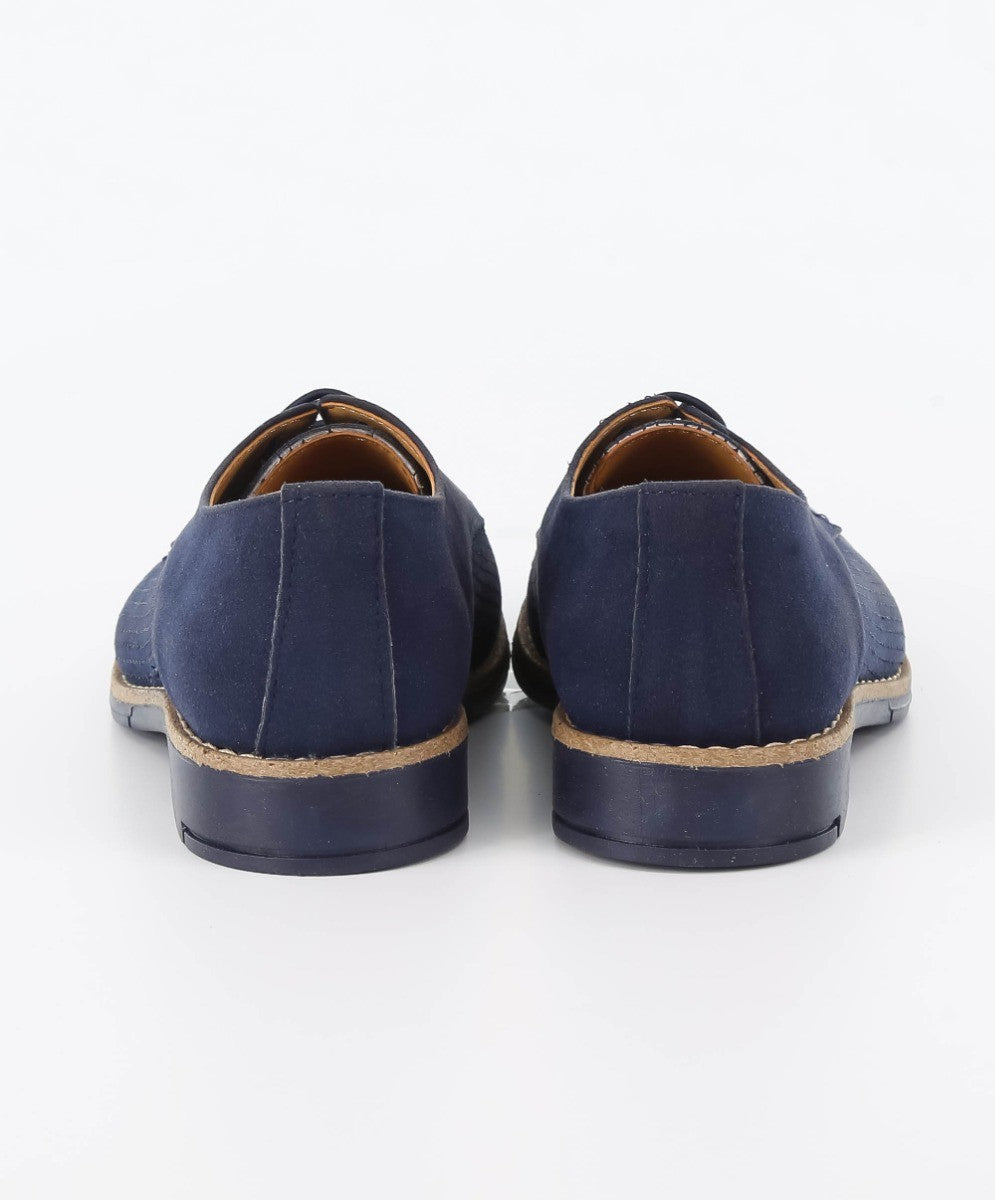 Boys Suede Lace Up Formal Shoes - Navy Blue