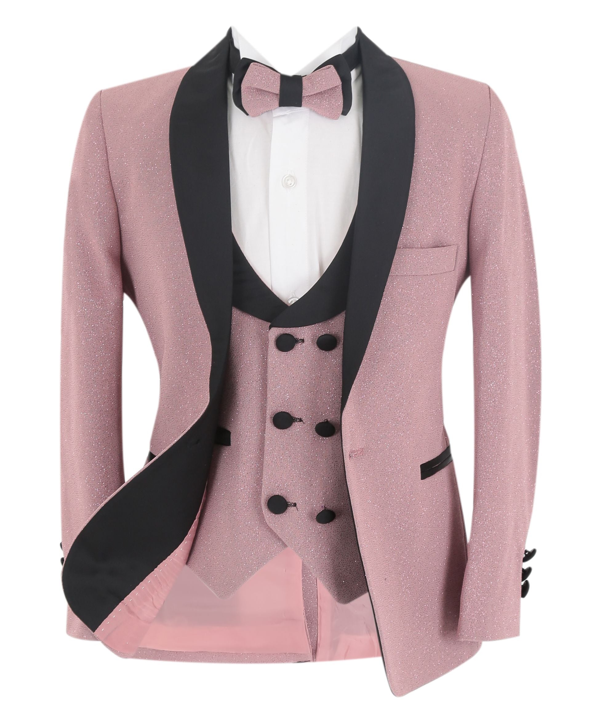 Boys Slim Fit Shimmer Tuxedo Suit - Blush Pink