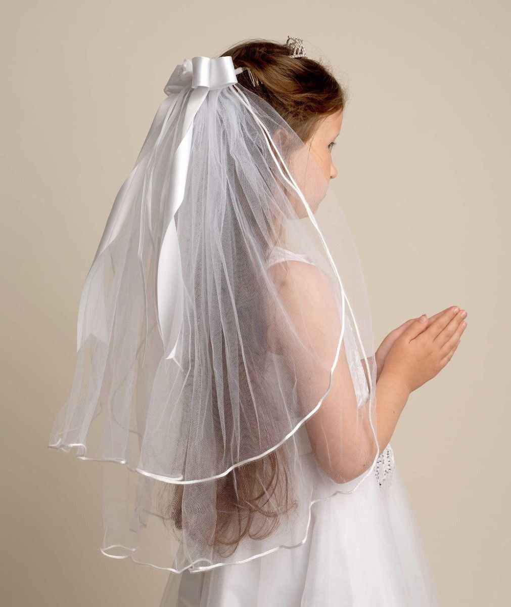 Girls' White Crystal Cross Tiara Veil - CMV802