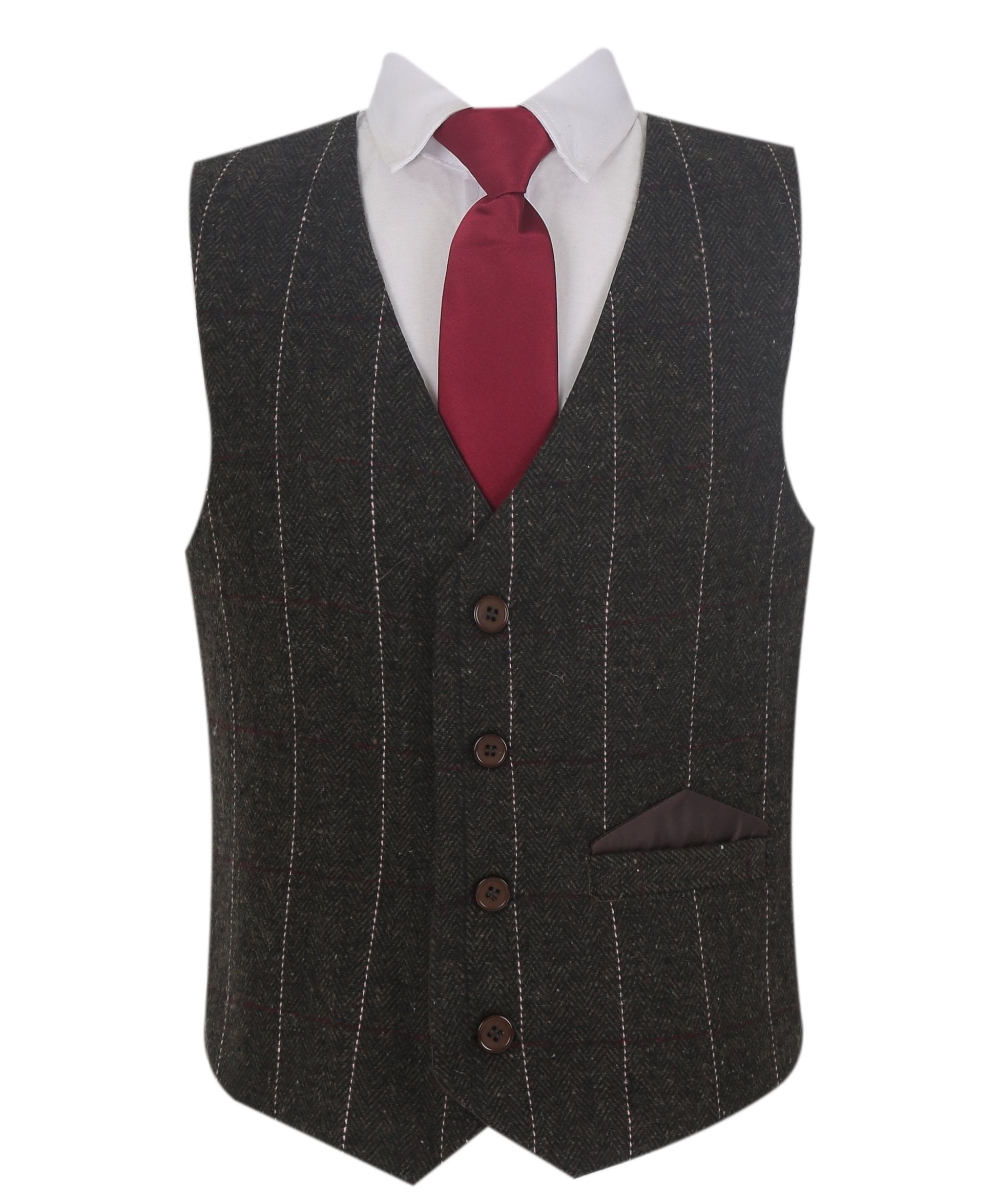 Boys Tweed Pinstrip Dark Brown Waistcoat Suit Set