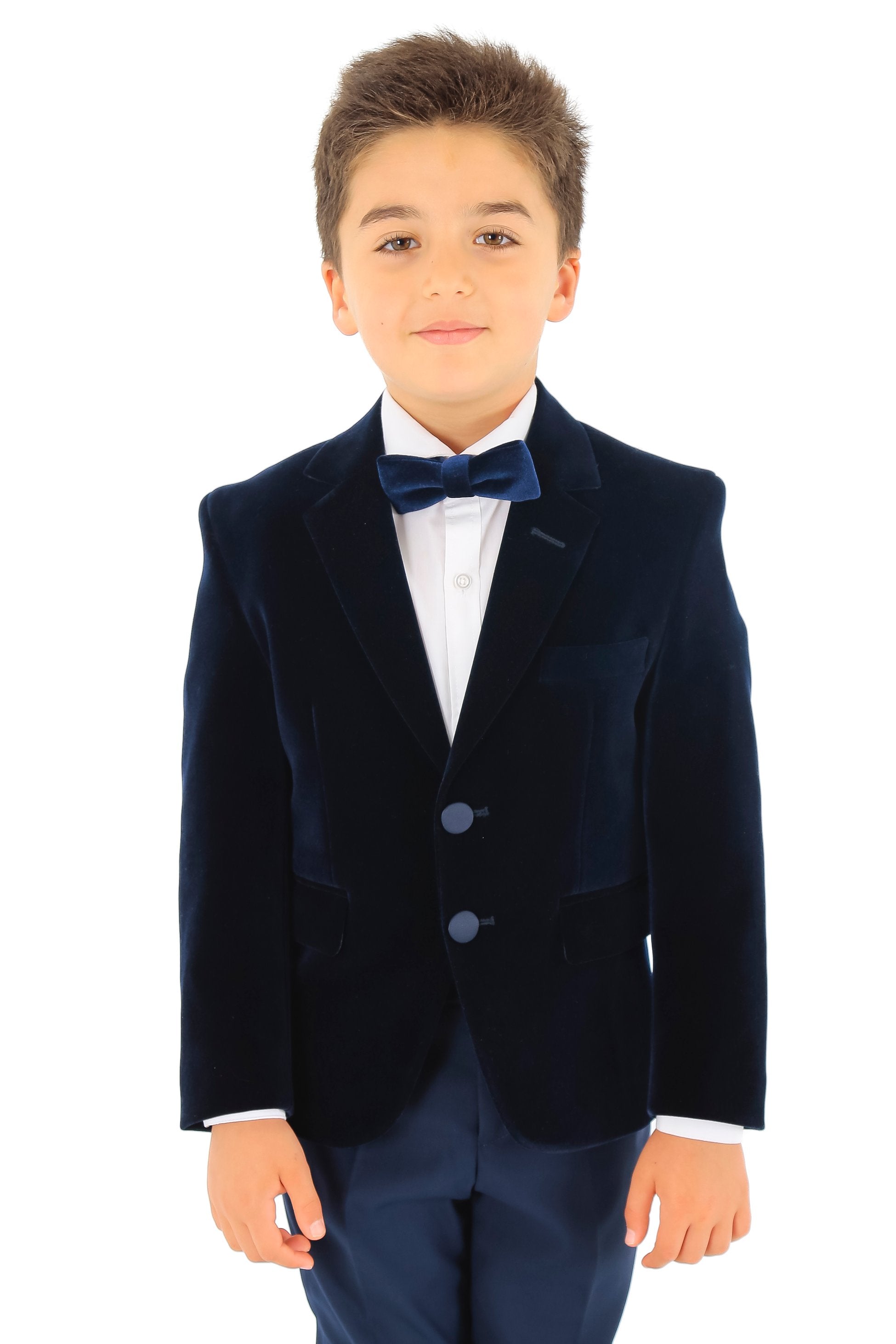 Boys Velvet Slim Fit Formal Blazer - Hackney - Navy Blue