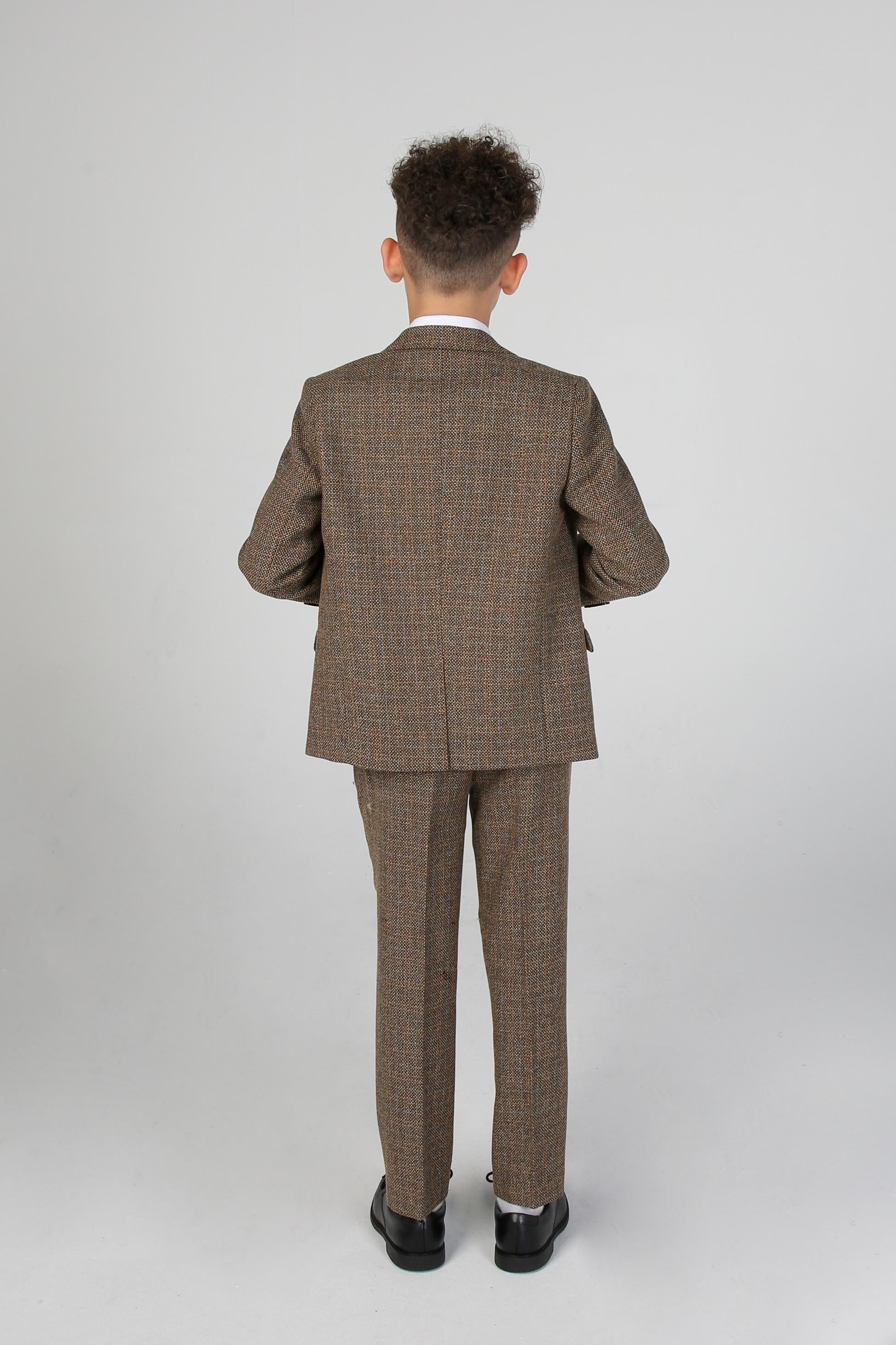 Boys Tweed Tailored Fit Formal Suit - Ralph - Brown