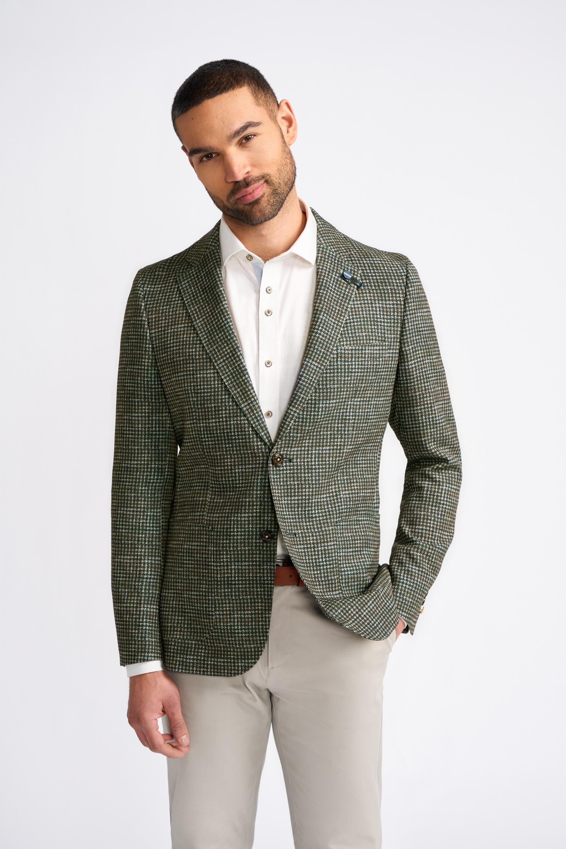 Men’s Tweed Houndstooth Forest Green Blazer - RIVA - Forest Green