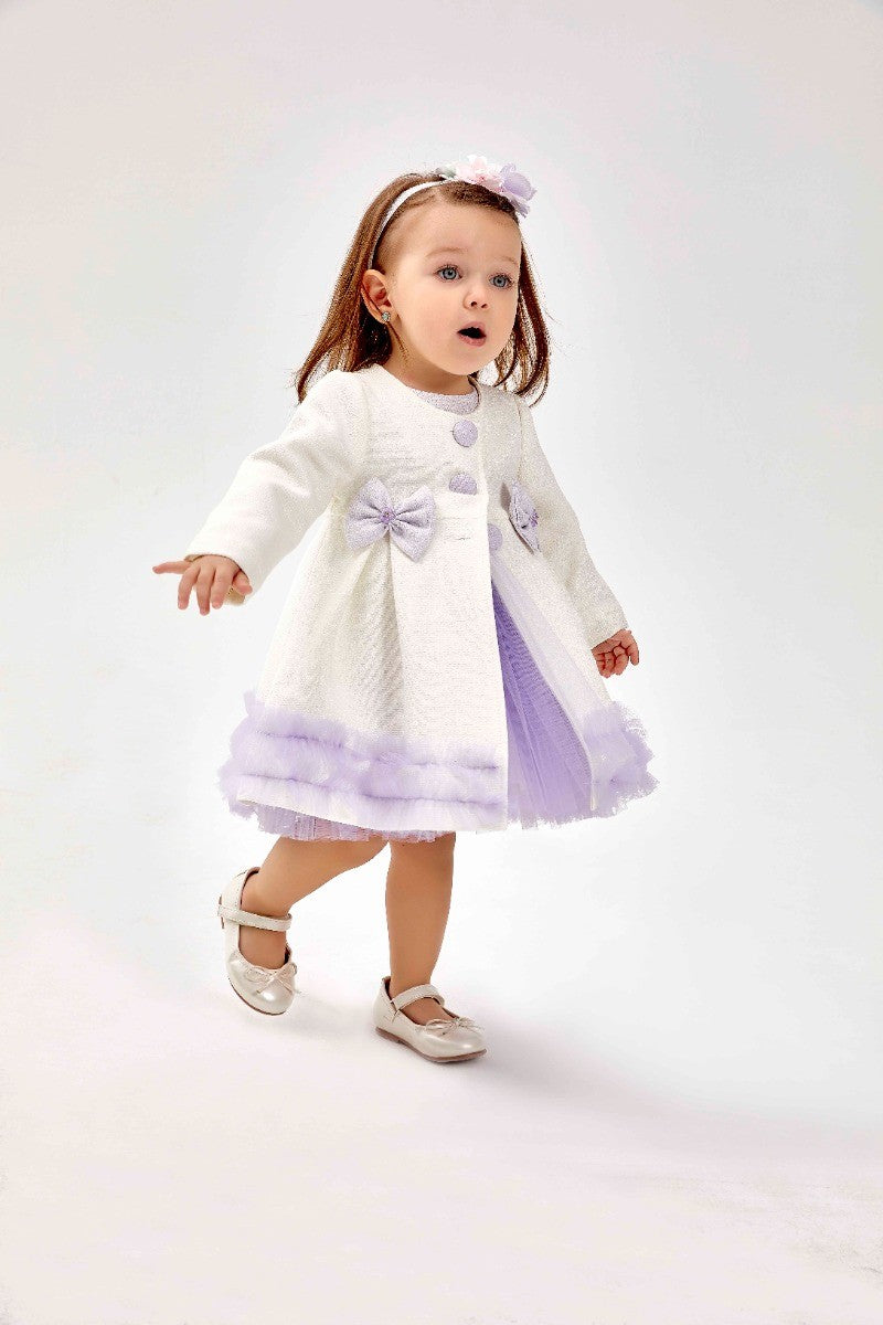 Baby Girl's Knit Tutu Tulle Midi Dress & Coat Set - Ivory - Purple