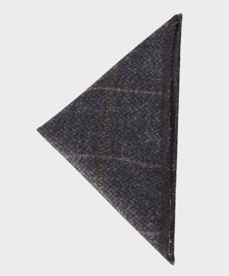 Boys Tweed Check Bow Tie and Hanky Set - Charcoal Grey - Brown