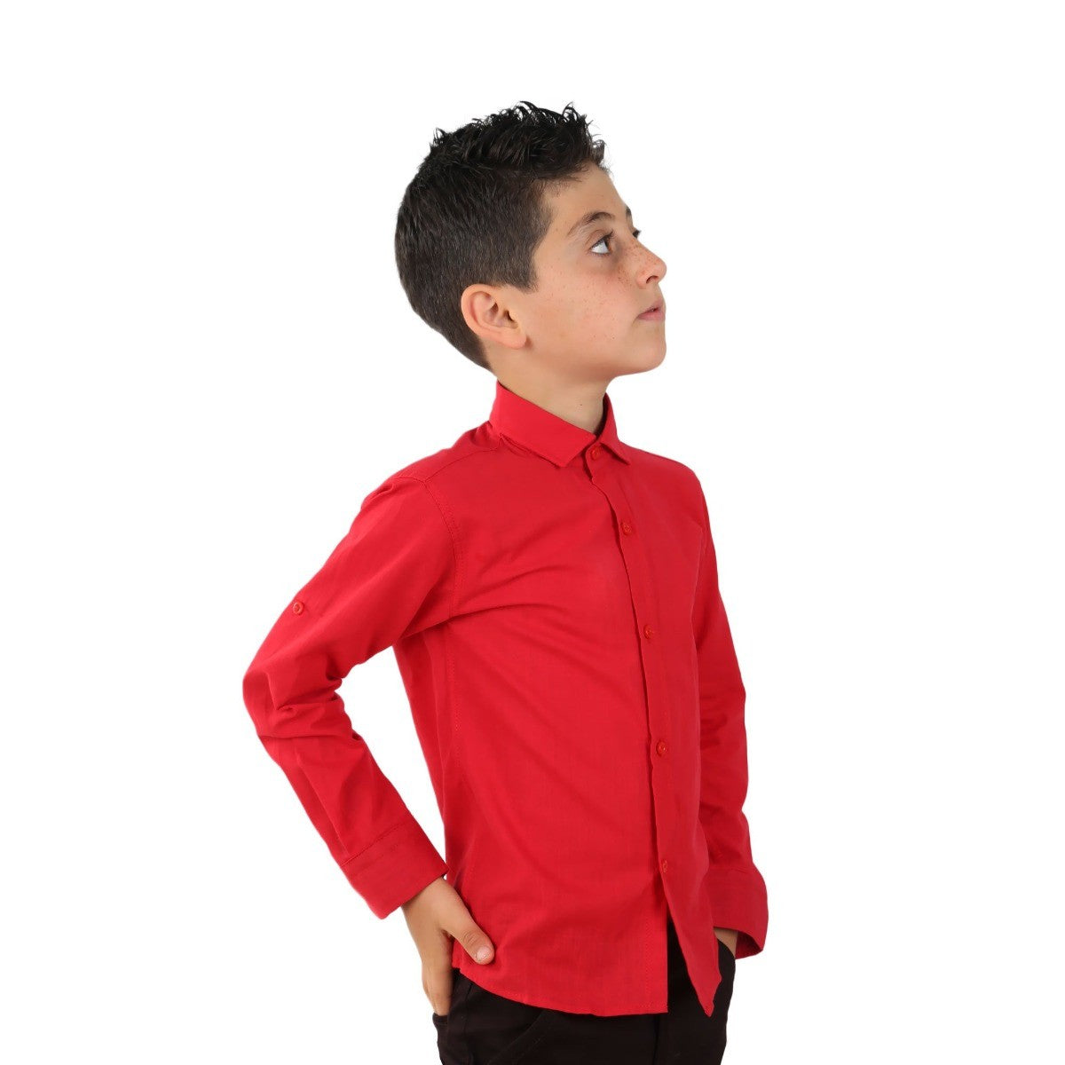 Boys Linen Roll Up Sleeve Shirt - Red