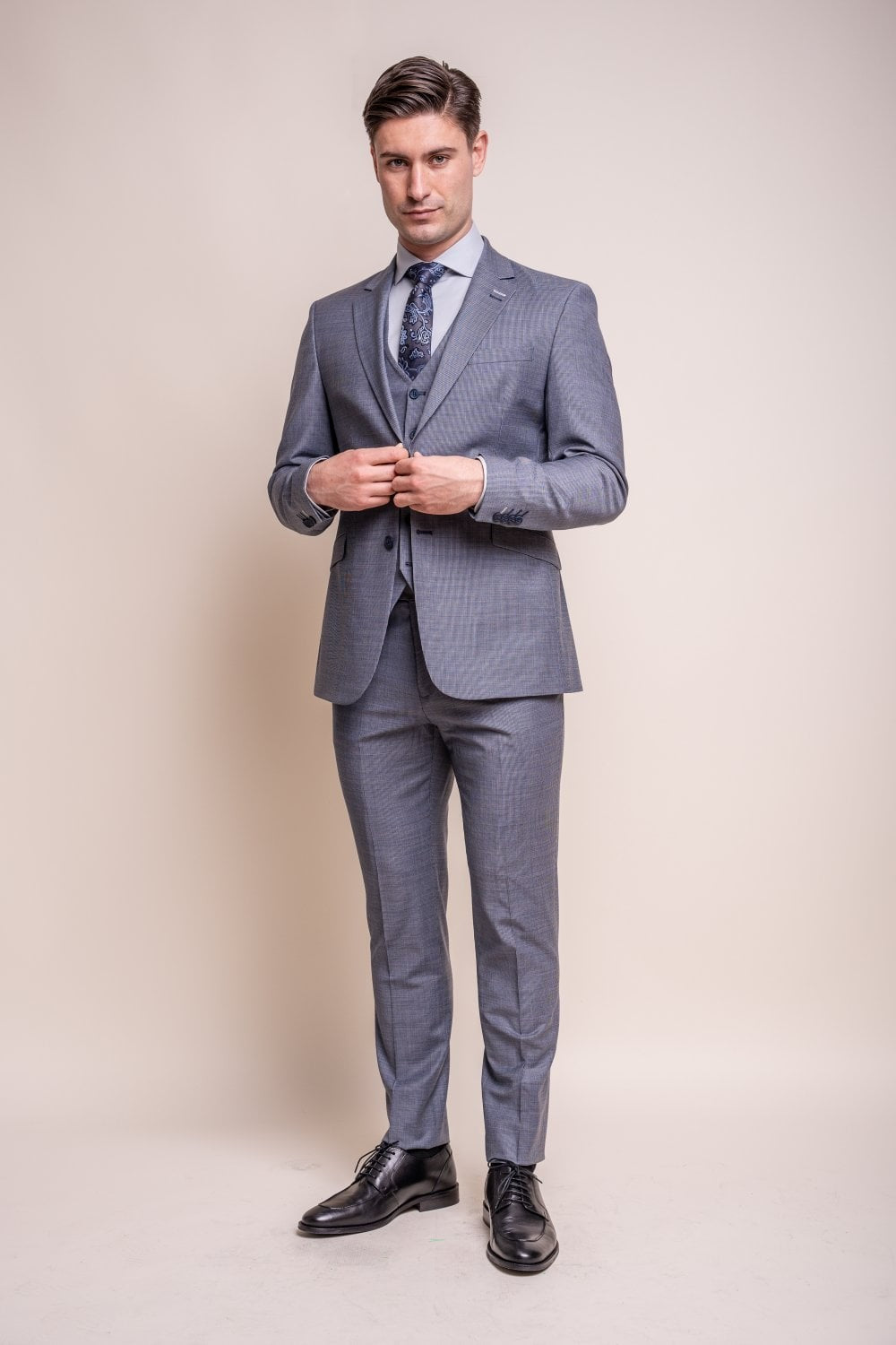 Men's Wool Blend Slim Fit Suit - BOND - Puppytooth Grey