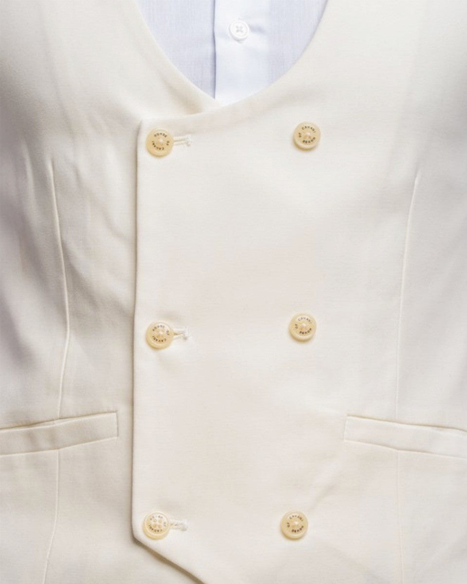 Men's Slim Fit Double Breasted Waistcoat - MARCO - Cream