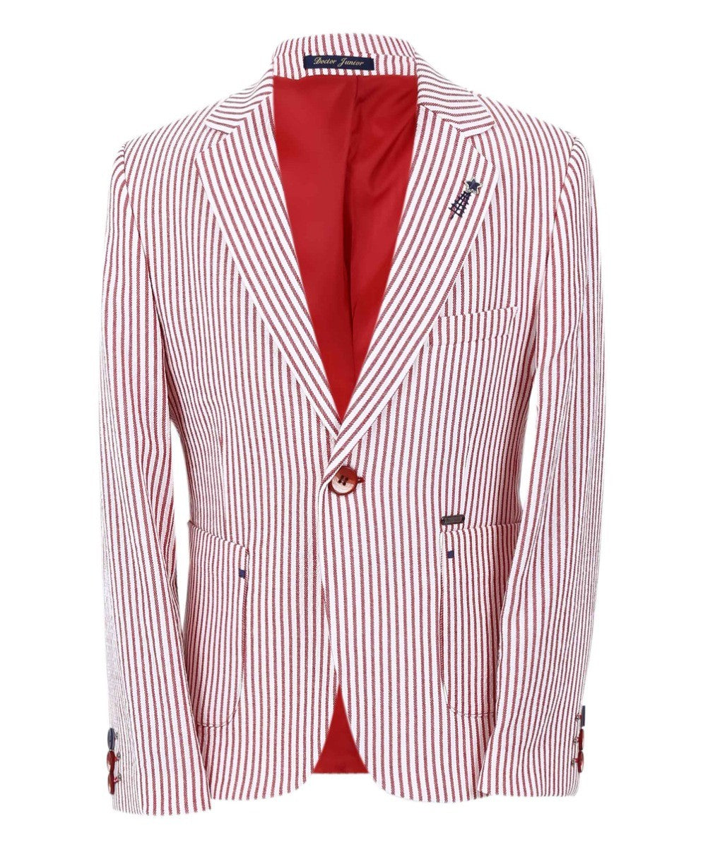 Boys Slim Fit Pinstripe Boating Blazer - Red