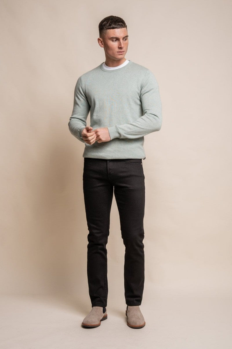 Men's Cotton Slim Fit Crewneck Jumper - Almond Green