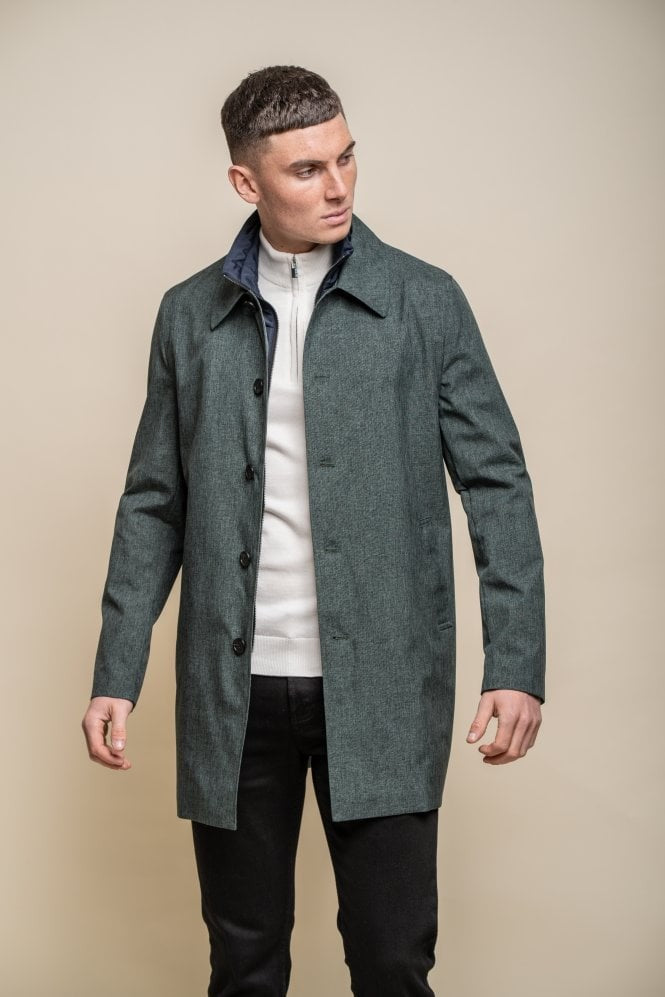 Men's Midi Length Geke Coat with Removable Zipper - BRANDO - Olive Green