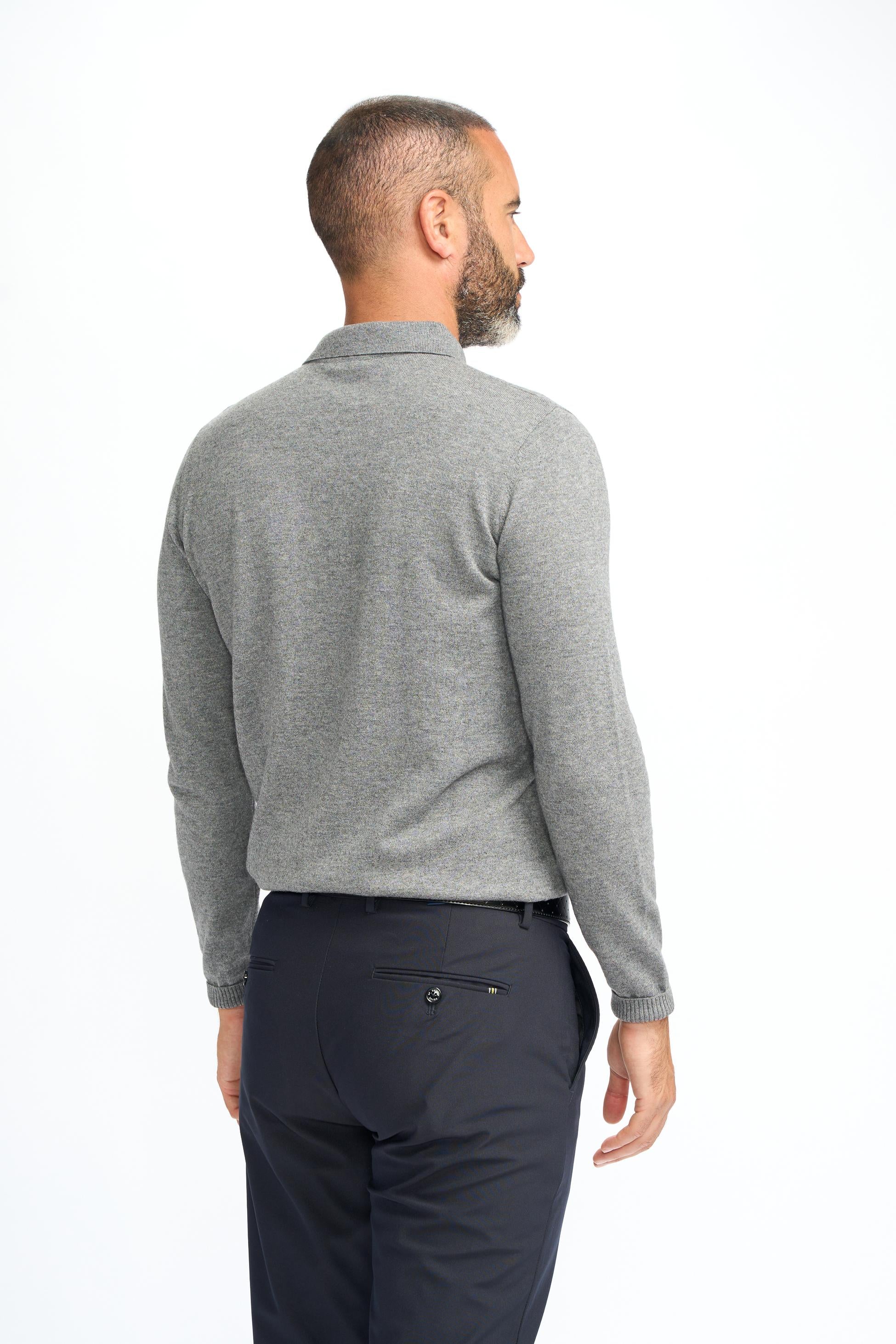 Men’s Wool Knit Long Sleeve Polo Shirt - Boom - Grey