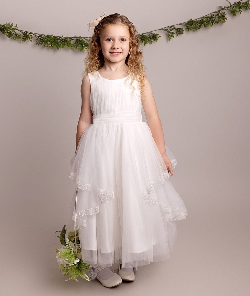 Babies and Girls Pleated Ivory Lace Dress - SABRINA - Ivory