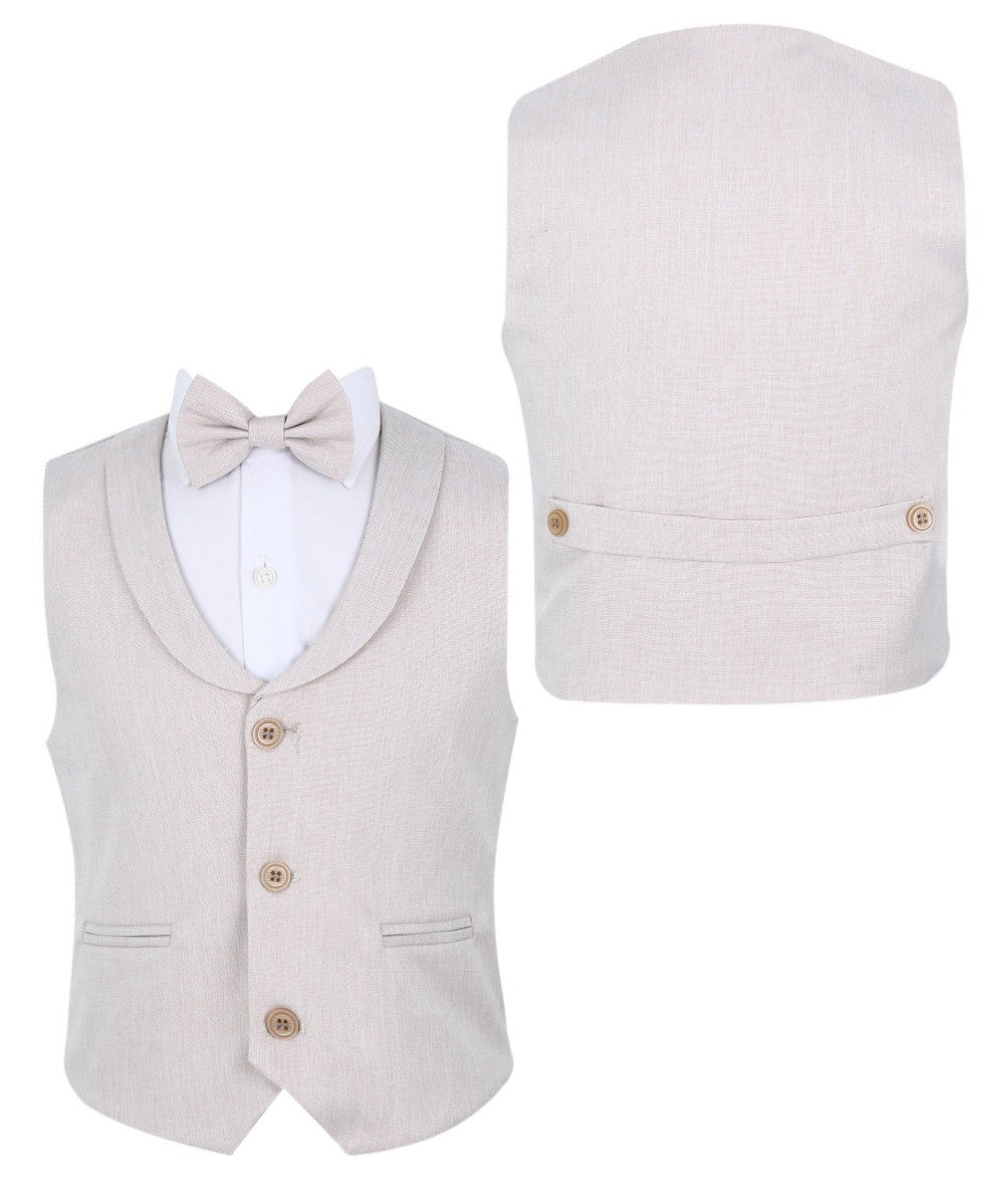 Boys Linen Waistcoat Suit Set - Light Beige