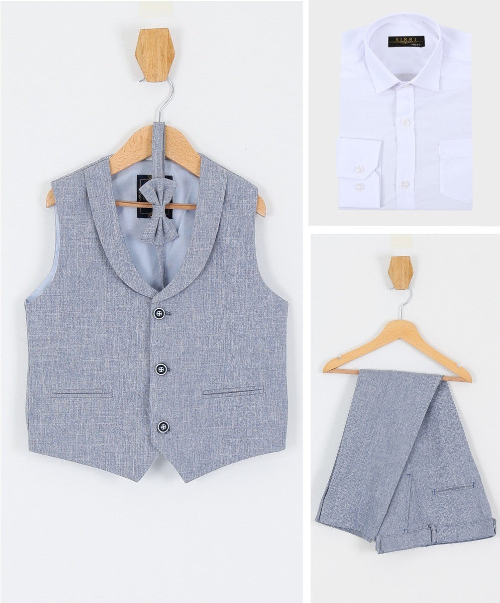 Boys Linen Waistcoat Suit Set - Navy Blue