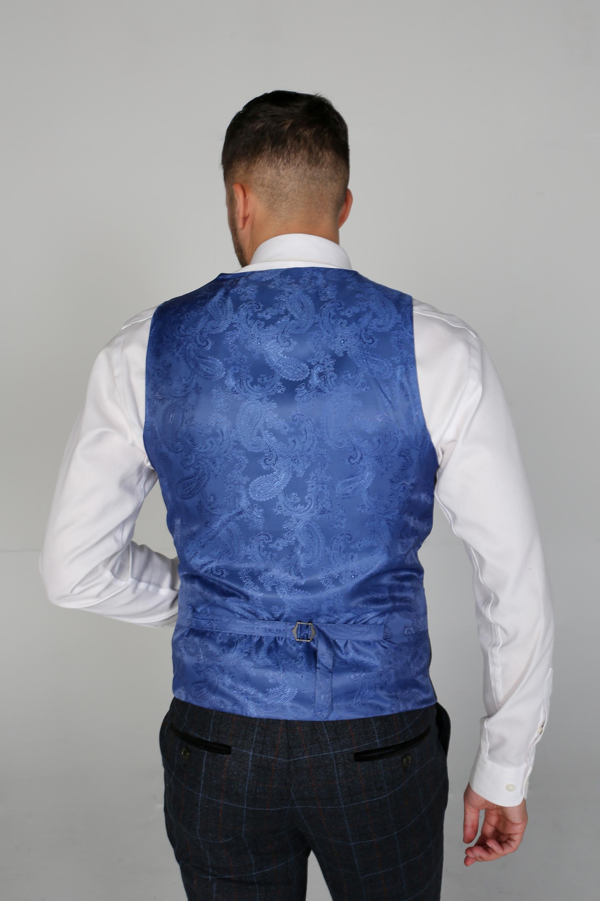 Boys Windowpane Tailored Fit Waistcoat- HARVEY - Navy Blue