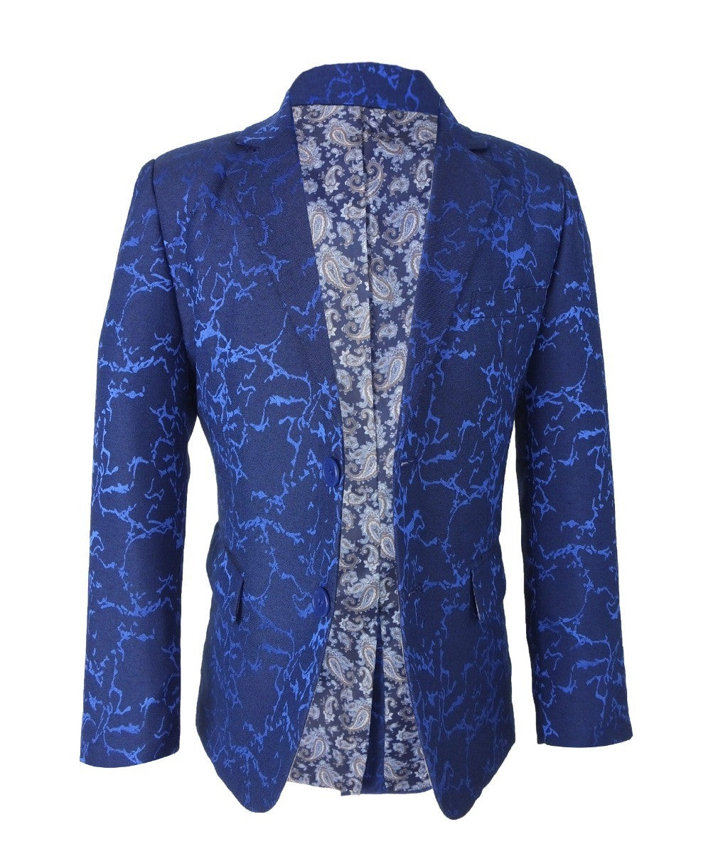 Boys Marble Printed Blazer - Blue