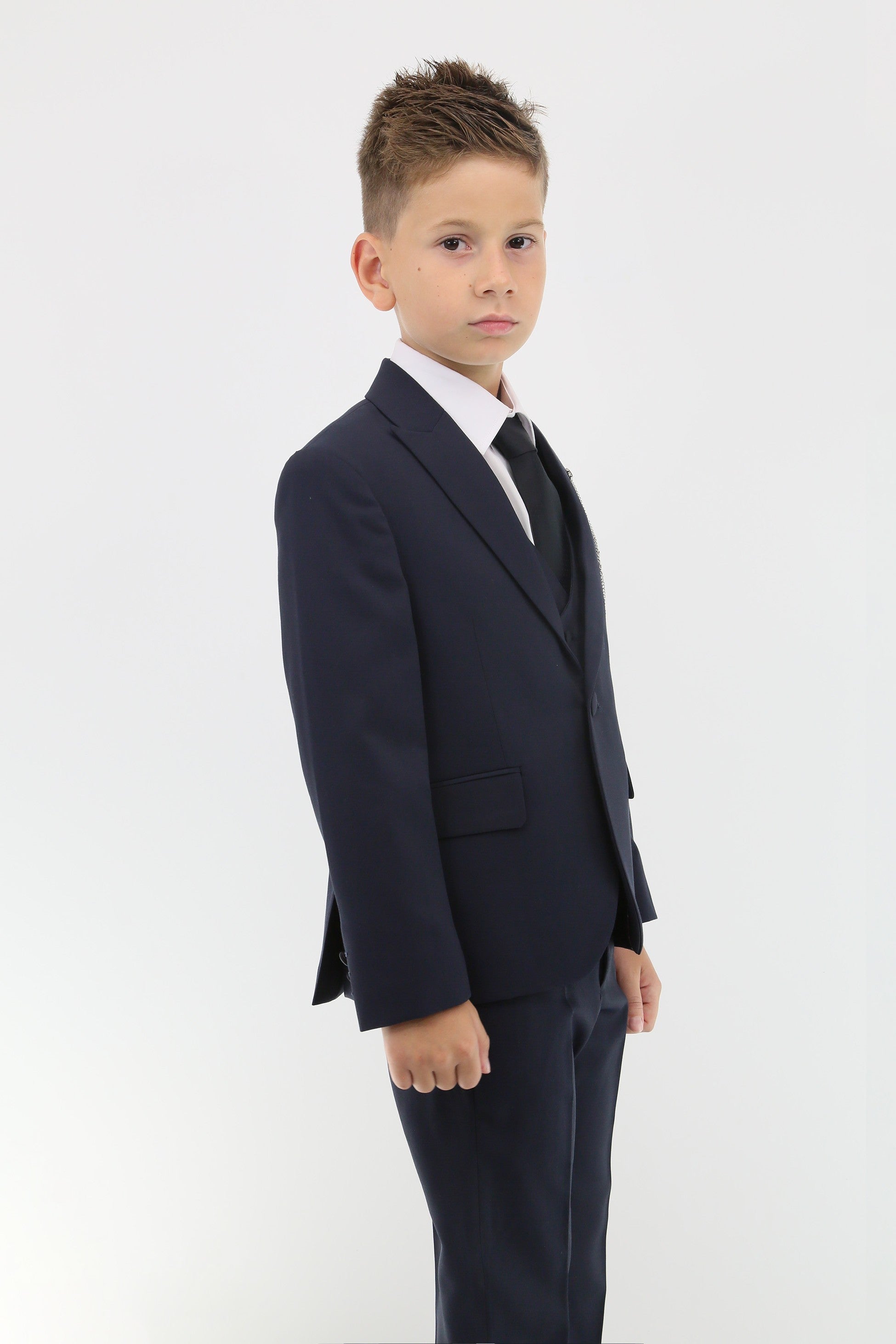 Boys Suit with Double Breasted Vest 7 PC Set - Navy Blue