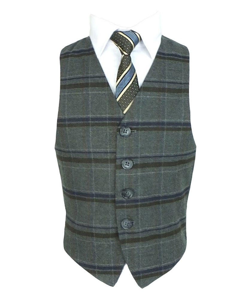 Boys Tailored Fit Charcoal Grey Check Suit - Charcoal Grey