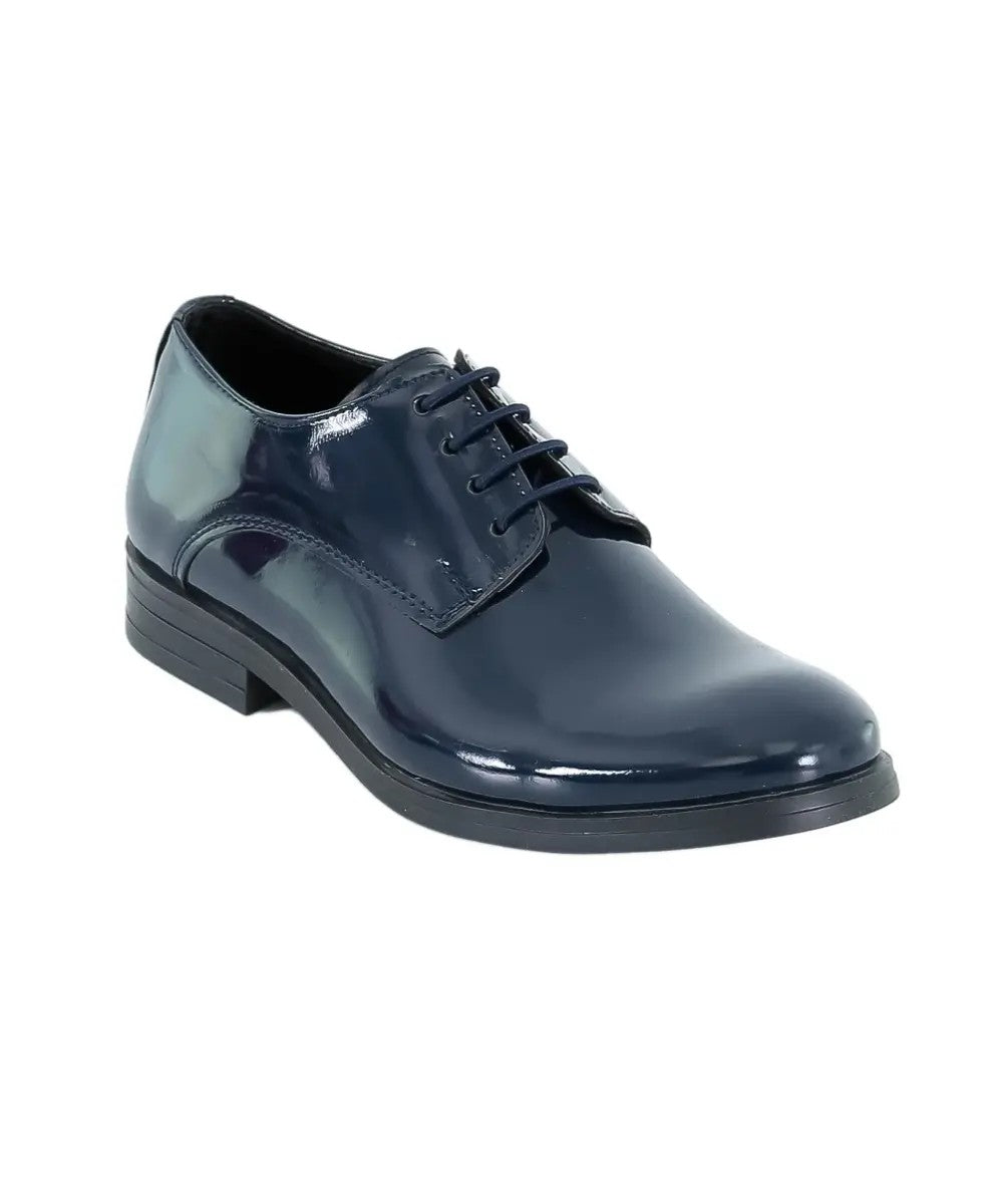 Boys Derby Patent Lace Up Formal Shoes - Navy Blue