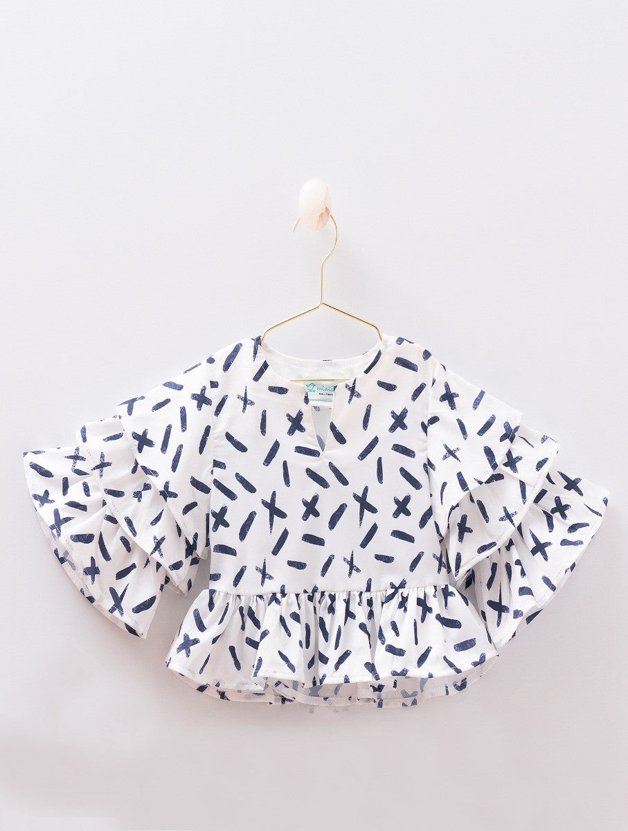 Girls Summer Navy & White Set - MIALIA - White - Navy Blue