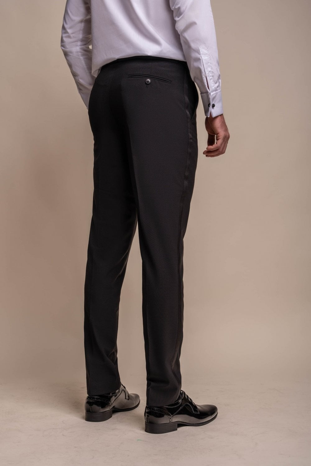 Men's Slim Fit Wool Blend Tuxedo Trousers - ASPEN - Black