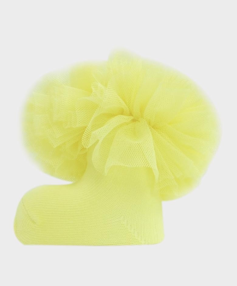 Baby Girls Ruffle Bow Frilly Ankle Socks - Yellow