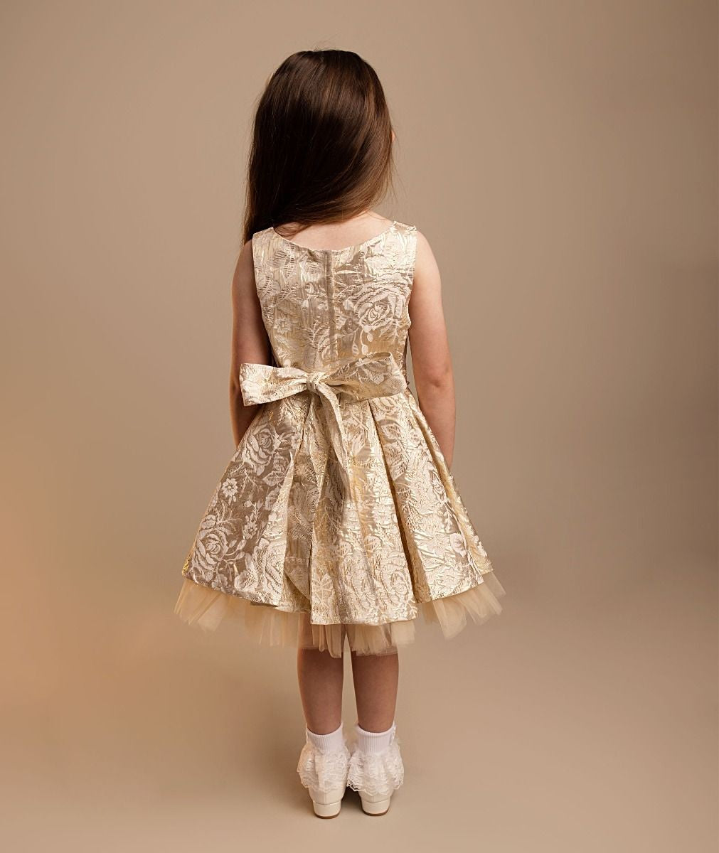 Girls’ Gold Floral Brocade Dress & Bag Set - Myra - Gold