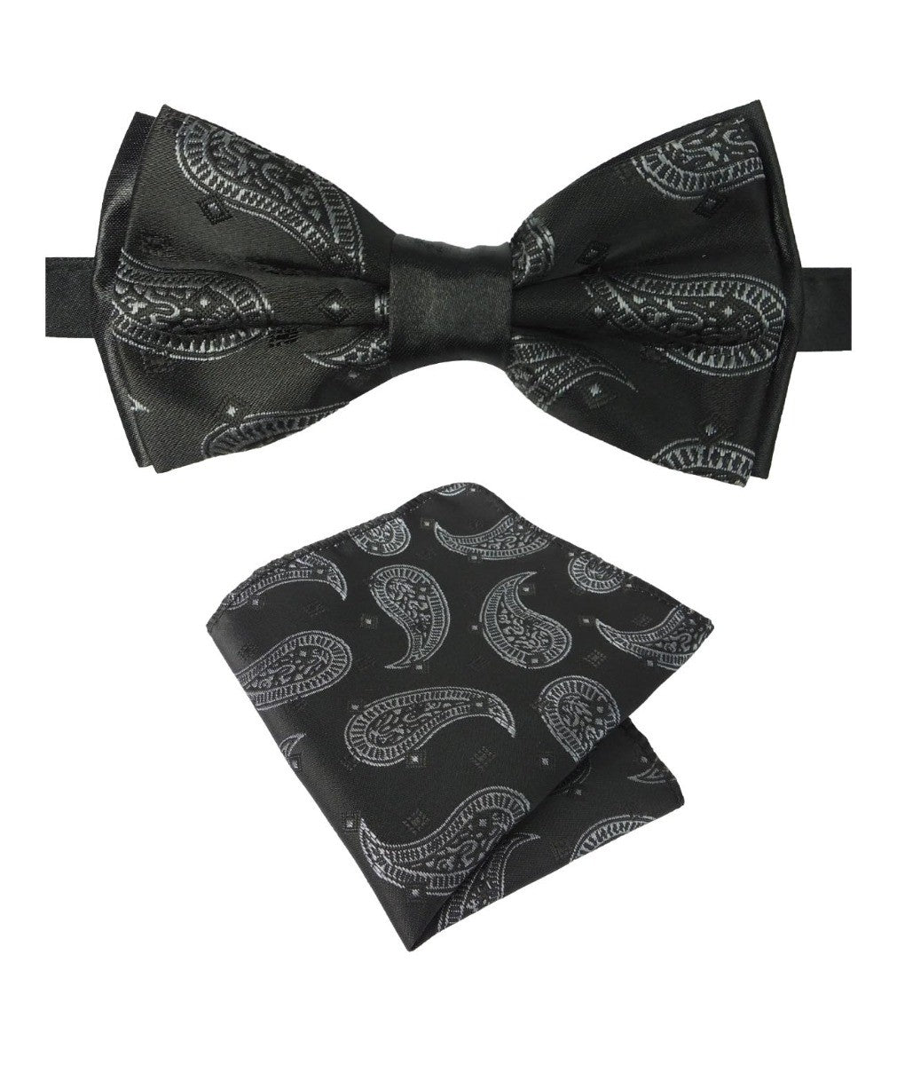 Boys & Men's Paisley Bow Tie and Hanky Set - Navy Blue