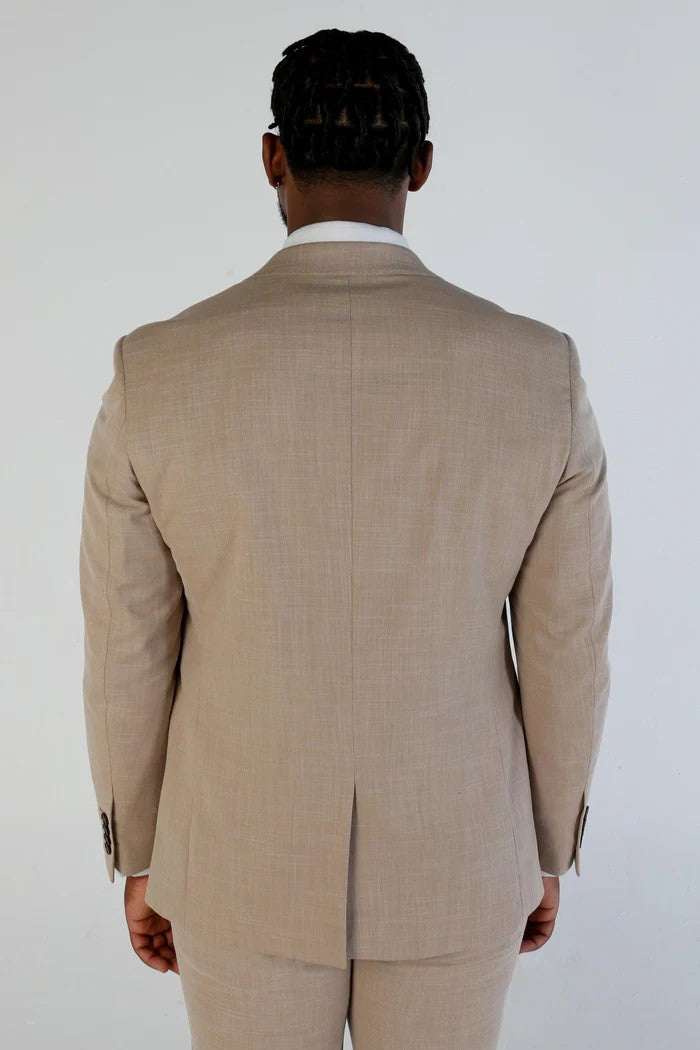 Men's Tailored Fit Plaid 2PC Formal Suit - KURT - Beige