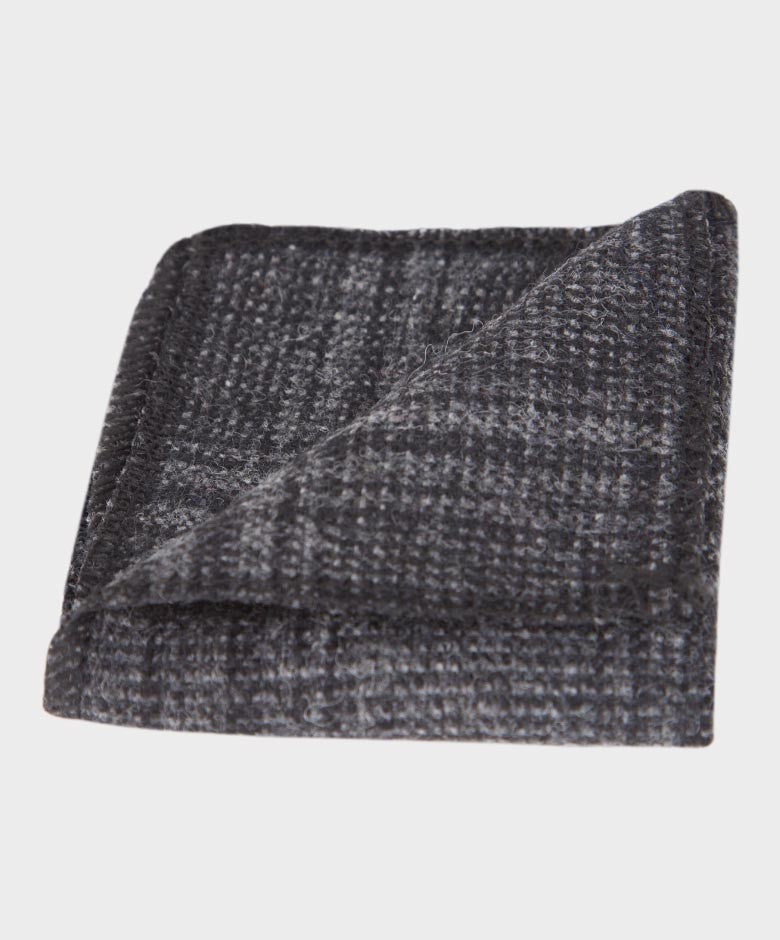 Boys Check Tweed Charcoal Grey Bow Tie and Hanky Set - Charcoal Grey