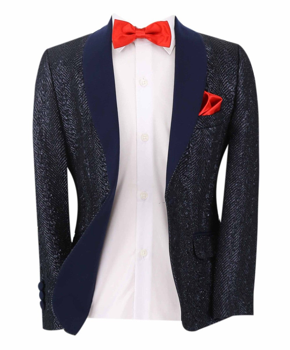 Boys Tweed Tuxedo Slim Fit Suit - ROBBIE - Dark Navy Blue