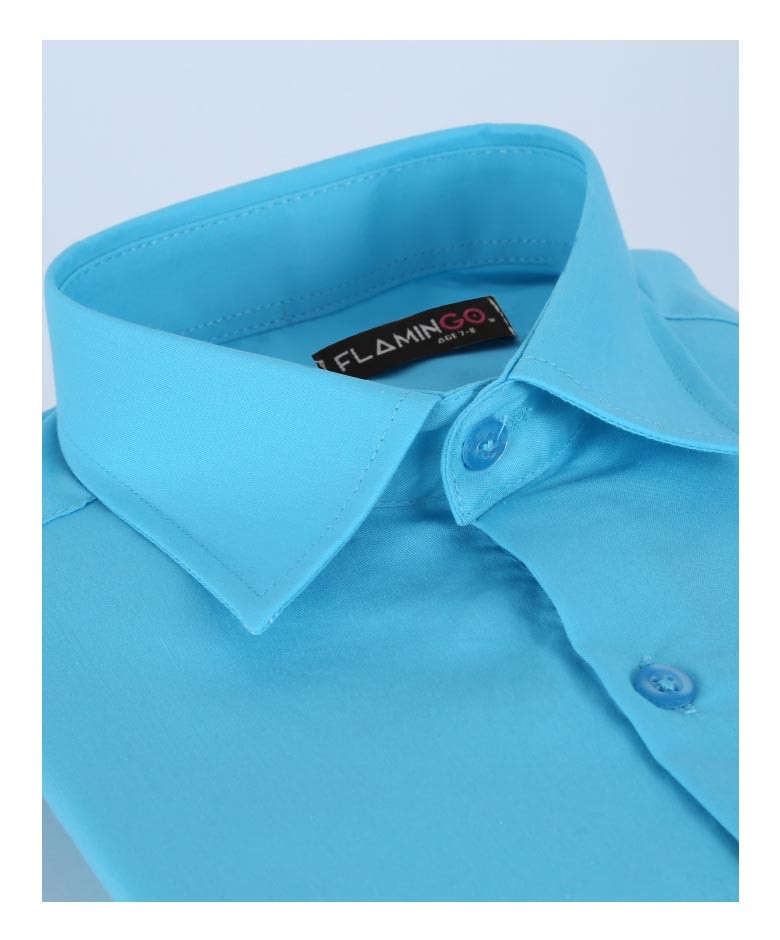 Boys Cotton Blend Formal Shirt - Turquoise Blue