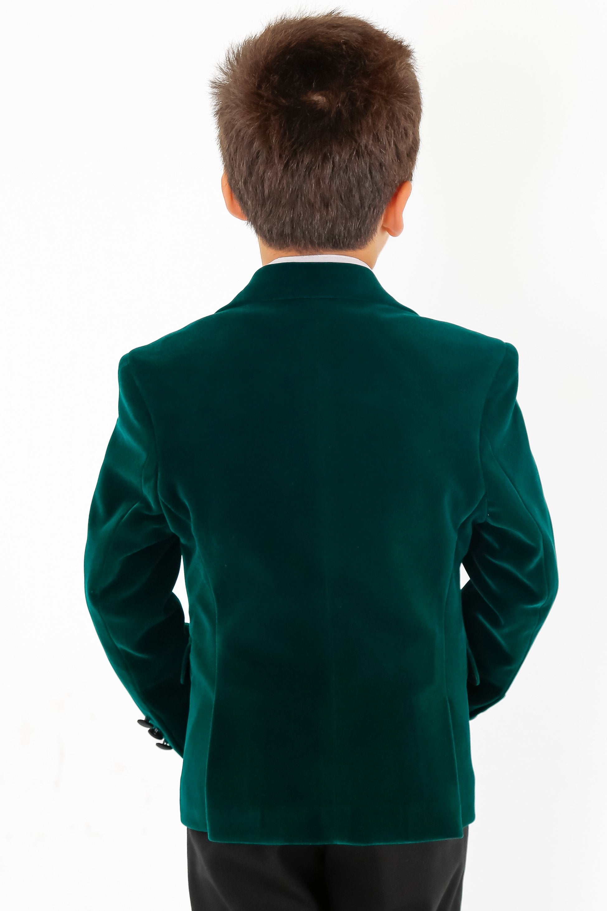 Boys Velvet Slim Fit Formal Blazer - Hackney - Dark Green