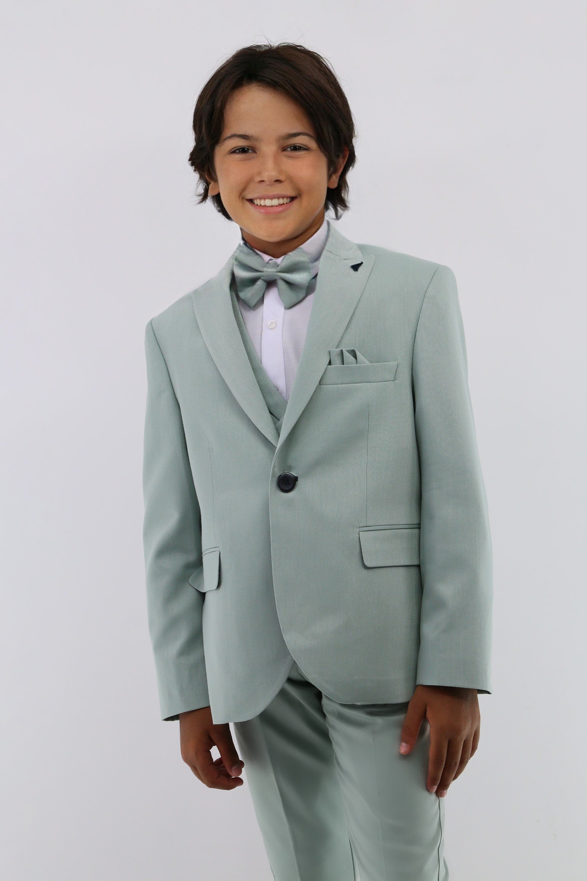 Boys Suit with Double Breasted Waistcoat 6 PC Set - Mint Green