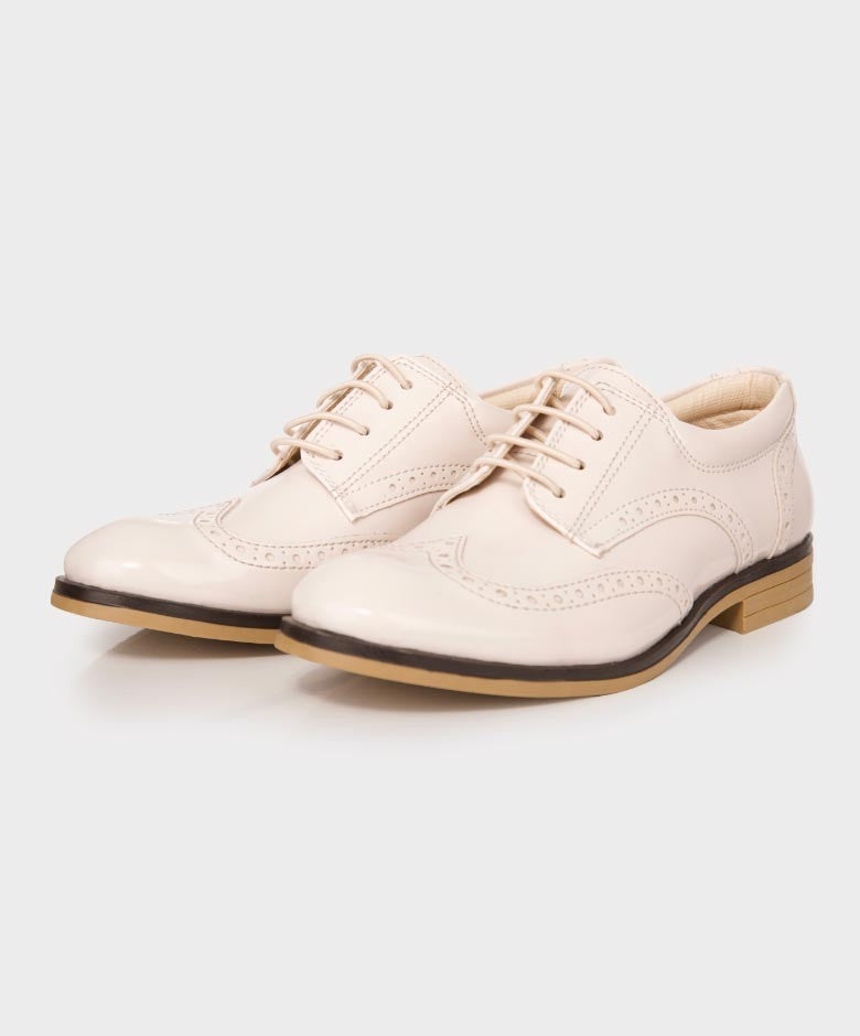 Boys Derby Brogue Lace Up Dress Shoes - Ivory