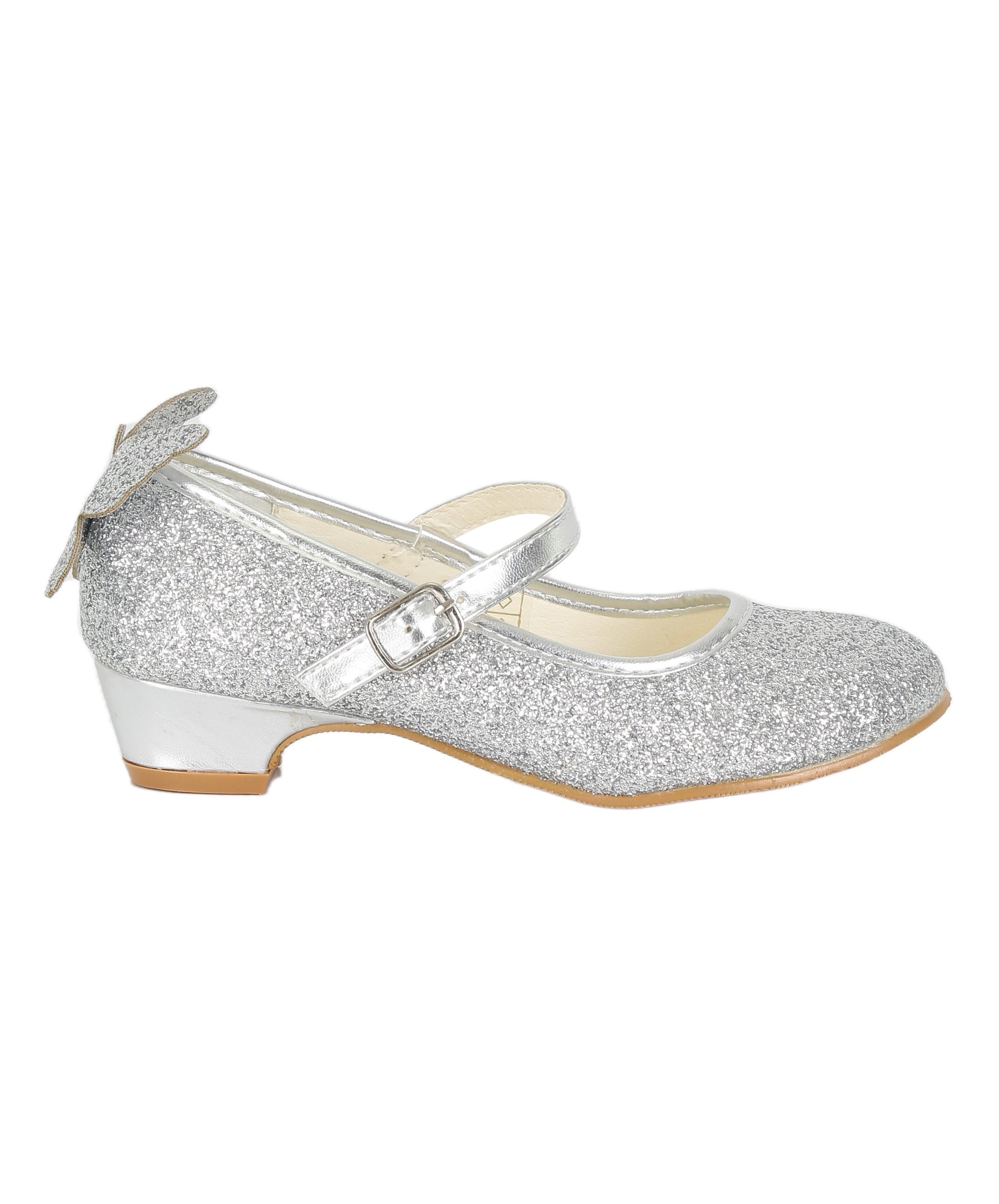 Girls' Sparkly Medium Heel Mary Jane Ankle Strap Shoes - ANNA - Silver