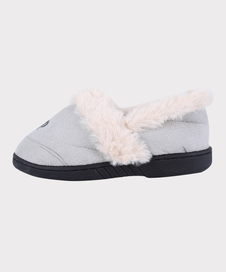 Boys Plush Comfortable Crown Slippers - Cream - Grey