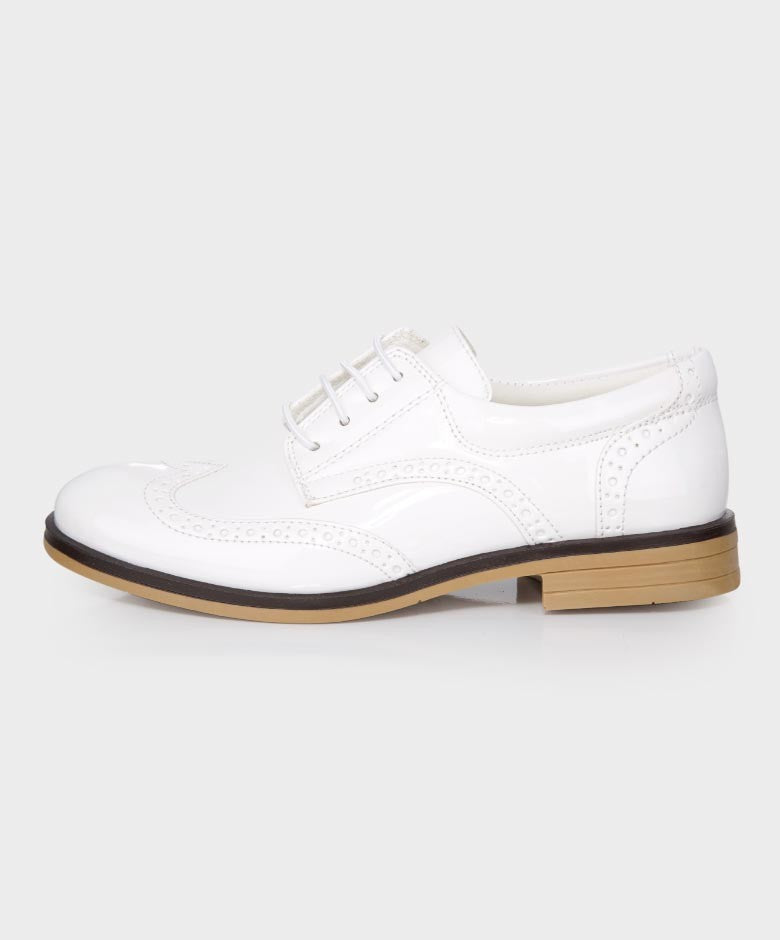 Boys Derby Brogue Lace Up Dress Shoes - White