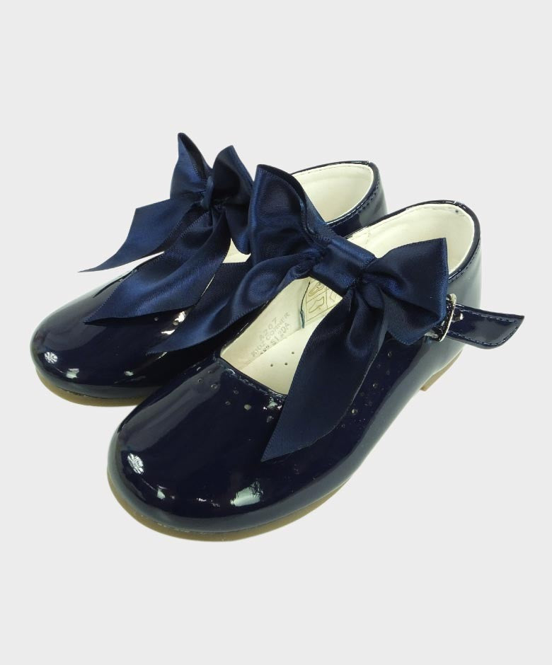 Girls Patent Mary Jane Flat Shoes - Navy Blue