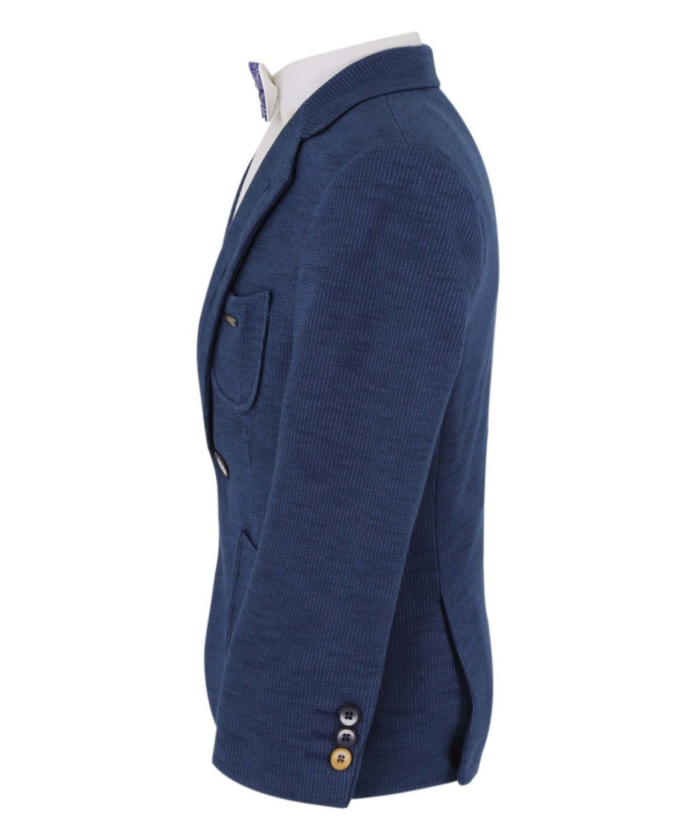 Boys Cotton Blend Slim Fit Formal Twill Blazer - Navy Blue