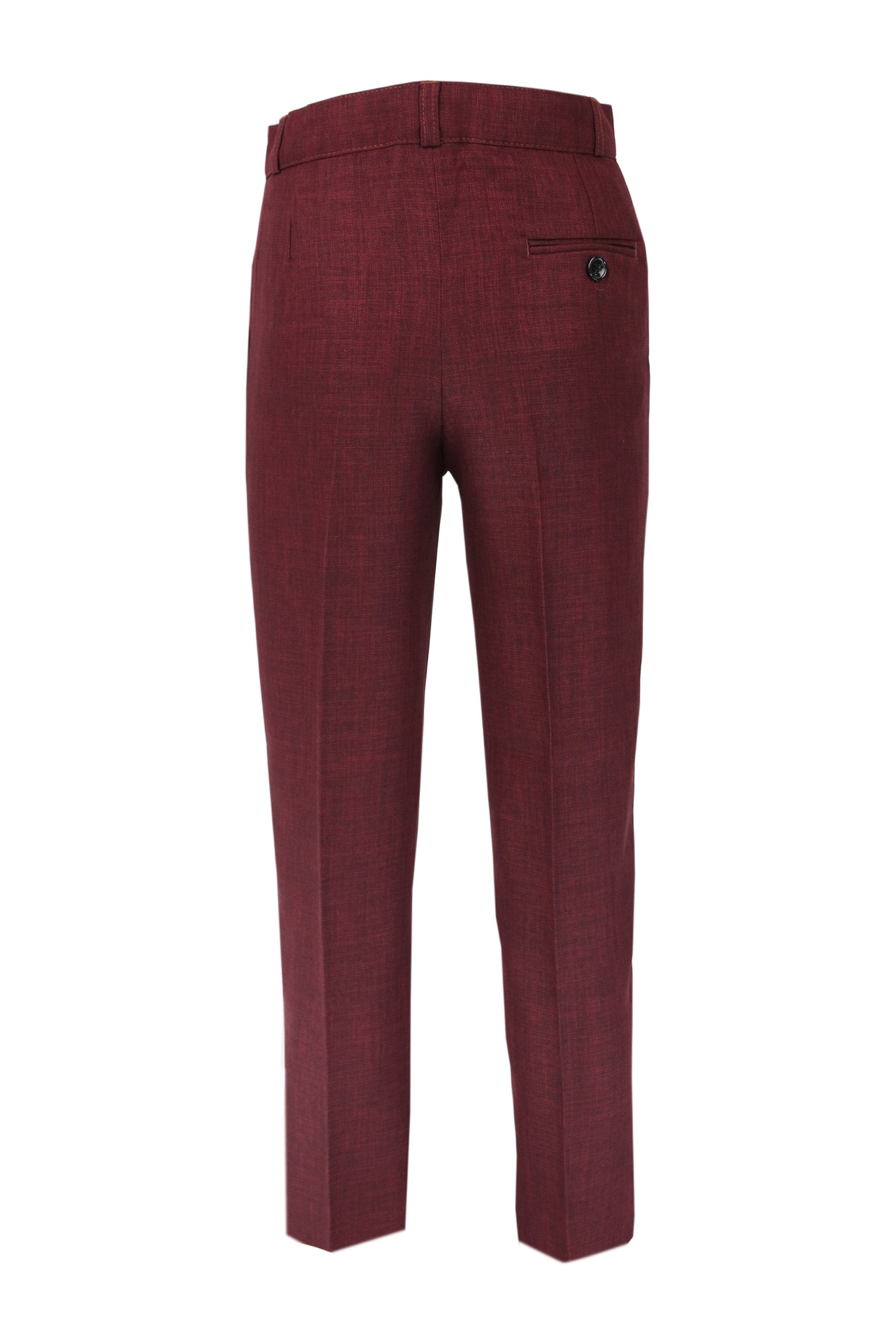 Boys Slim Fit Windowpane Check Burgundy Suit Set - Burgundy