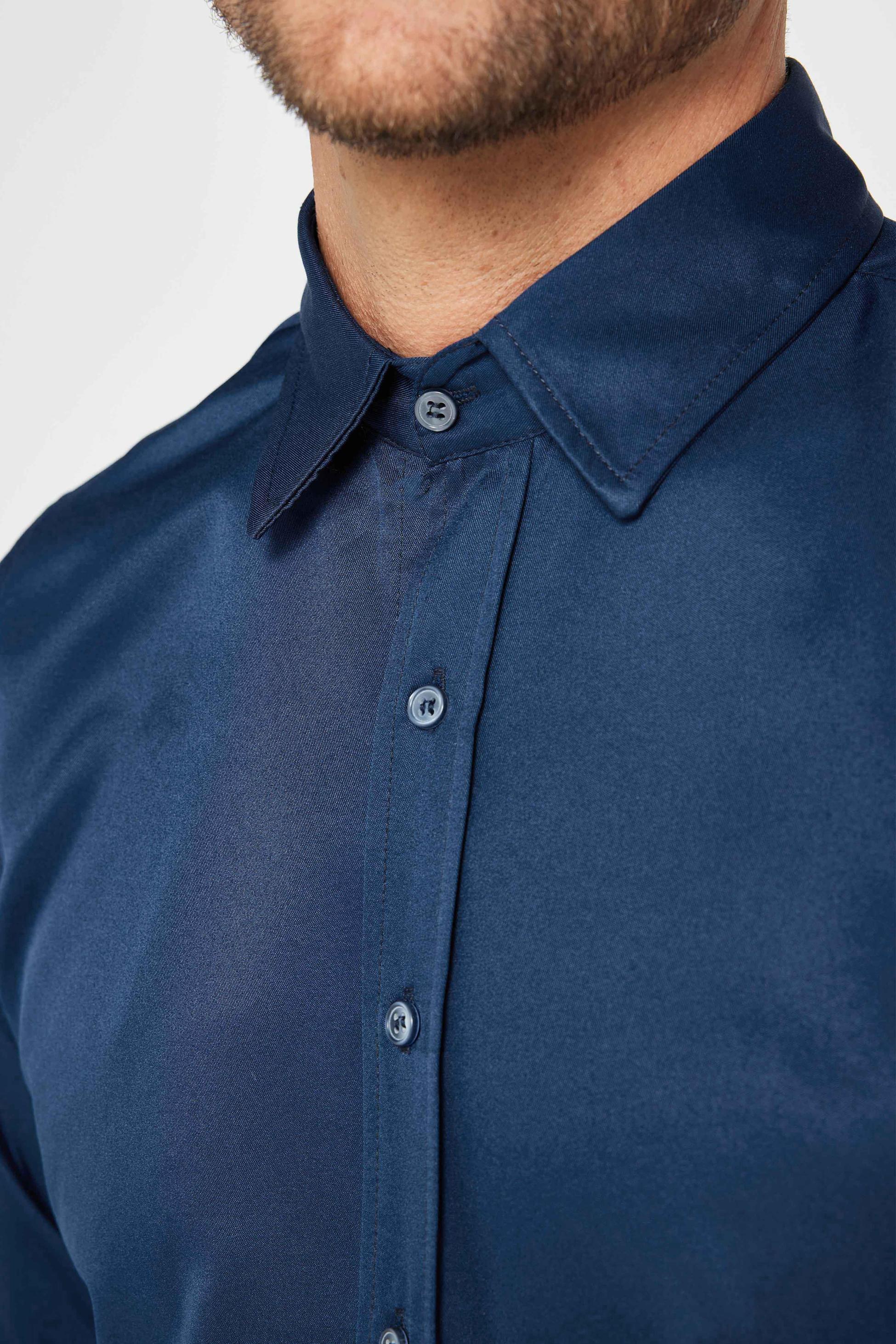 Men's Slim Fit Long Sleeve Dress Shirt - POLY - Navy Blue